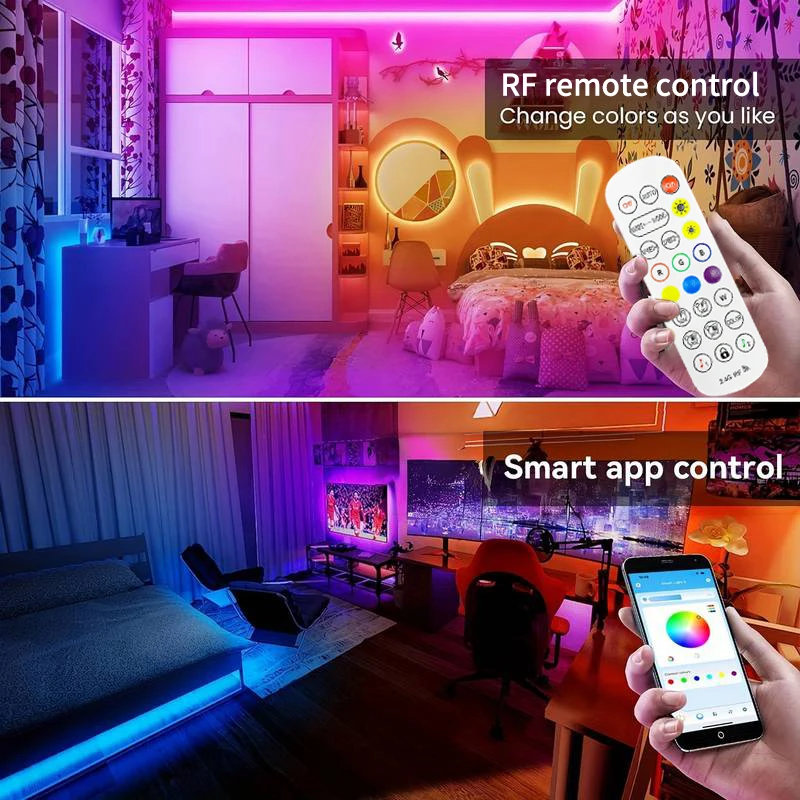 Tira de Luces Led RGB, 5m, 10m, 15m, luz Led para habitación con Control por aplicación, cinta Flexible, Luces, cinta Led para decoración de habitación y dormitorio