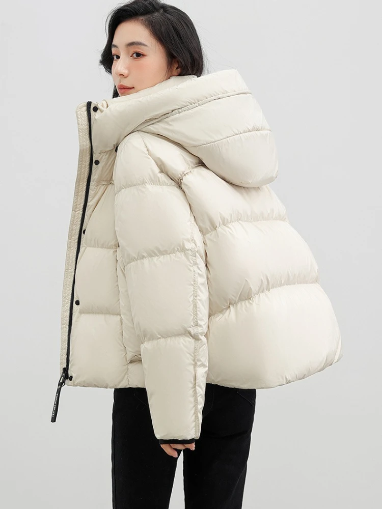 Trendy Winter Warmth Puffer Jacket Women's White Duck Down Hooded Versatile Down Jacket for Cold Weather Thick Jackets for Women