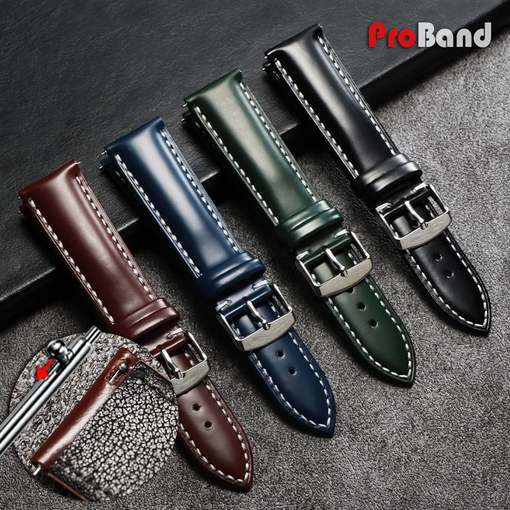 

Oil-glossy Stitching Calfskin Watchband Soft Strap 18/19mm 21mm 20mm 22mm Quick Release Bracelets Women Men Waterproof Wristbelt