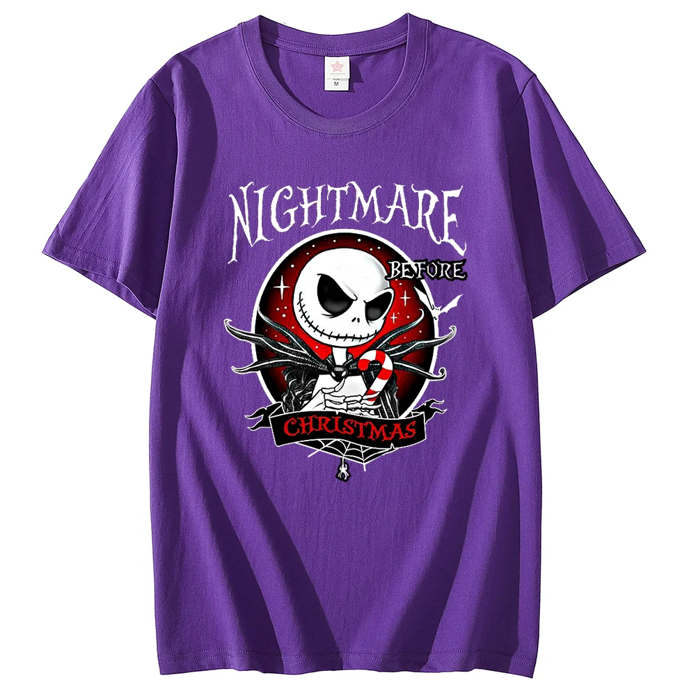 Disney Jack Skellington The Nightmare Before Christmas Couple Printed T-shirt Skull Leisure Sports Street Student T-shirt