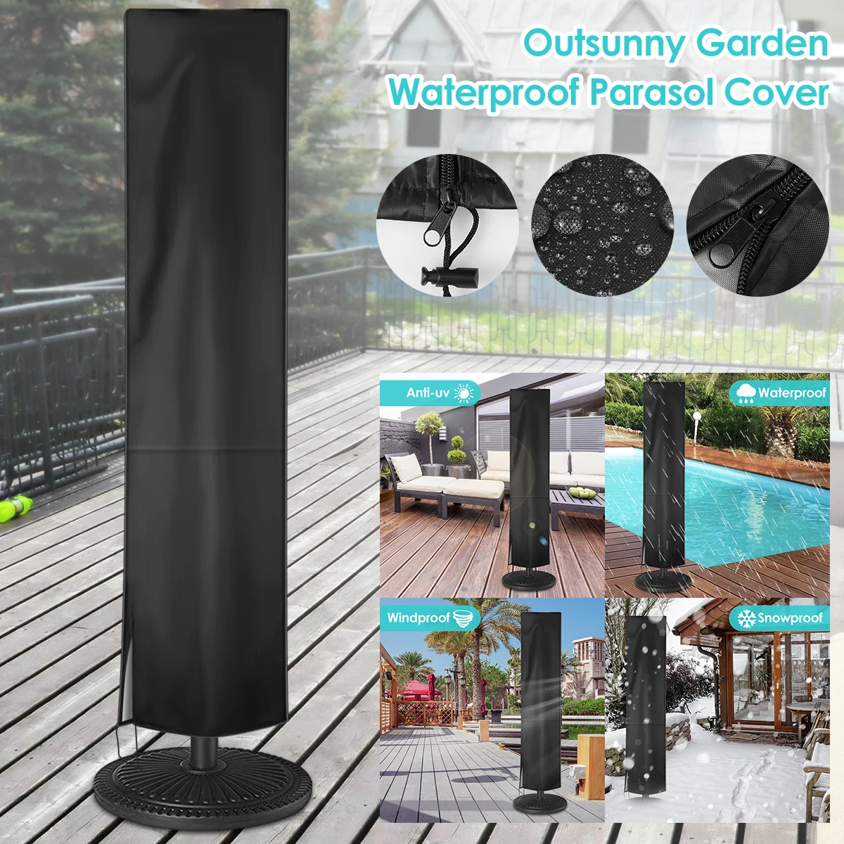 1pc 210D Oxford Cloth Waterproof Cover Outdoor Sunshade Umbrella Cover Garden Weatherproof Patio Parasol Rain Cover Accessories