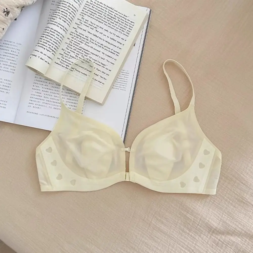 Breathable Front Button Wireless Deep V Bra Ice Silk Shockproof Women Seamless Underwear Mesh Thin Lingerie Push Up Bra Gifts