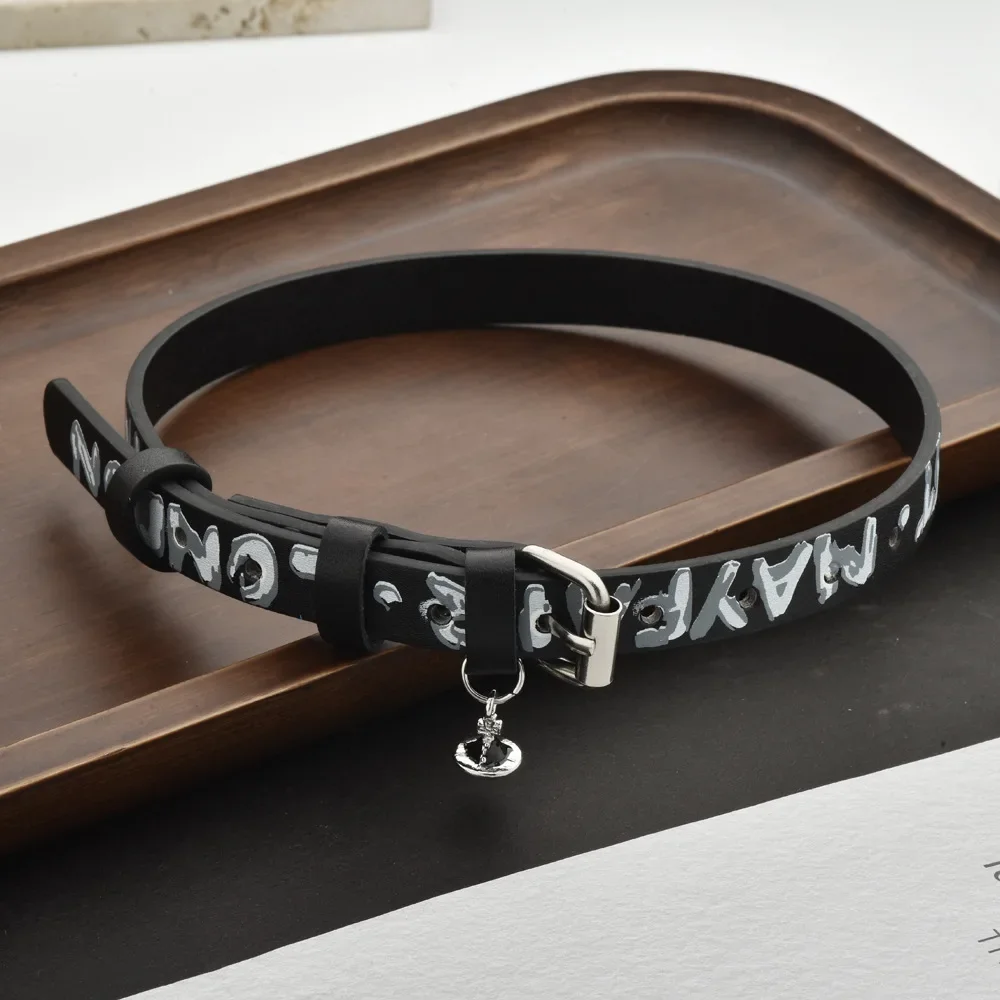 

Black three-layer leather rope punk rock Saturn pendant necklace, fashionable and trendy collar