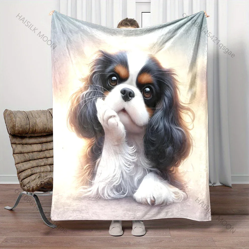 Manta con estampado de Cavalier King Charles Spaniel, cálida, suave y esponjosa, para niños y adultos, sofá cama, manta para