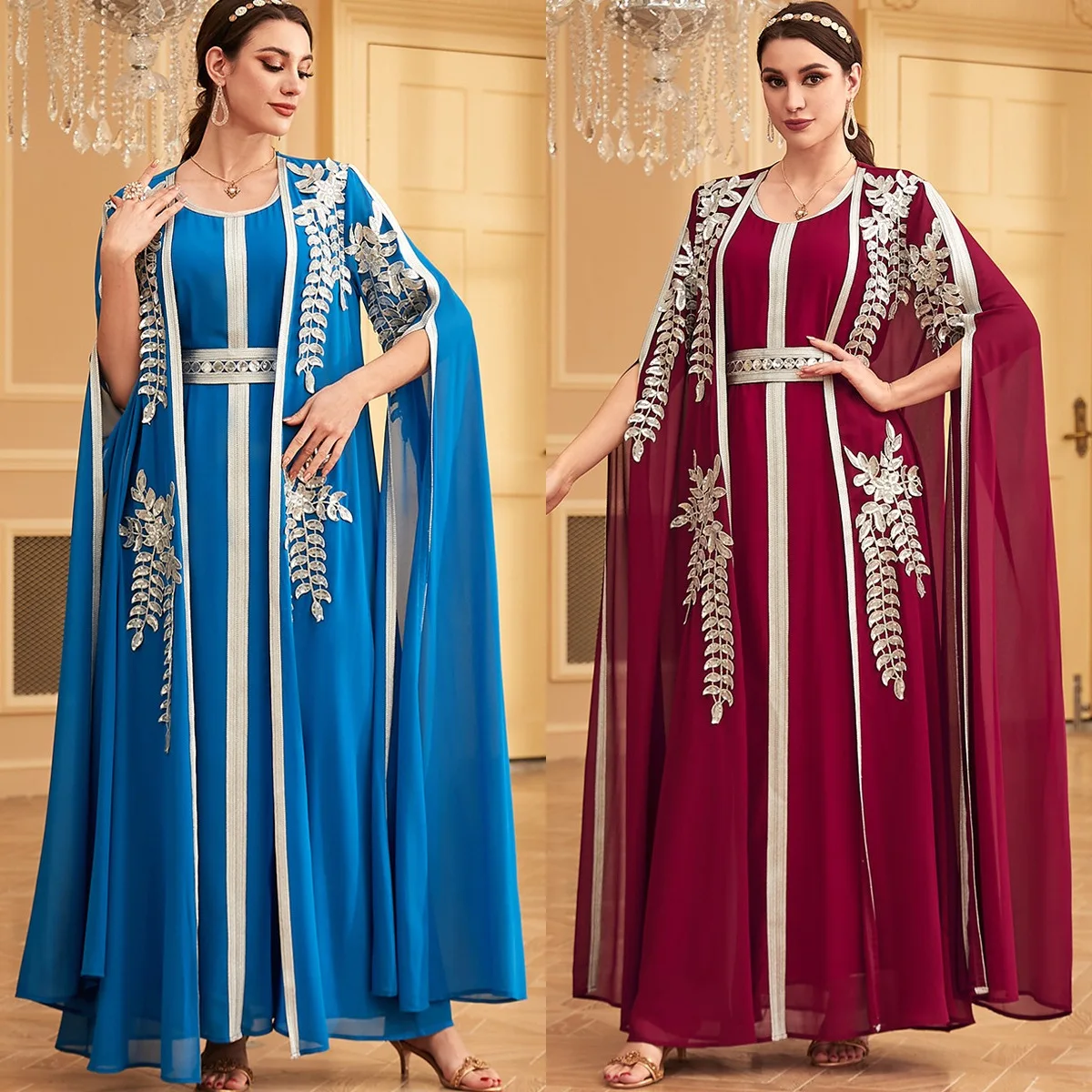 

UNI 2024 Eid комплект из 2 предметов с вышивкой, открытое платье Abayas Vestidos, вечернее женское длинное платье, кафтан, халат, вечернее платье Jalabiya