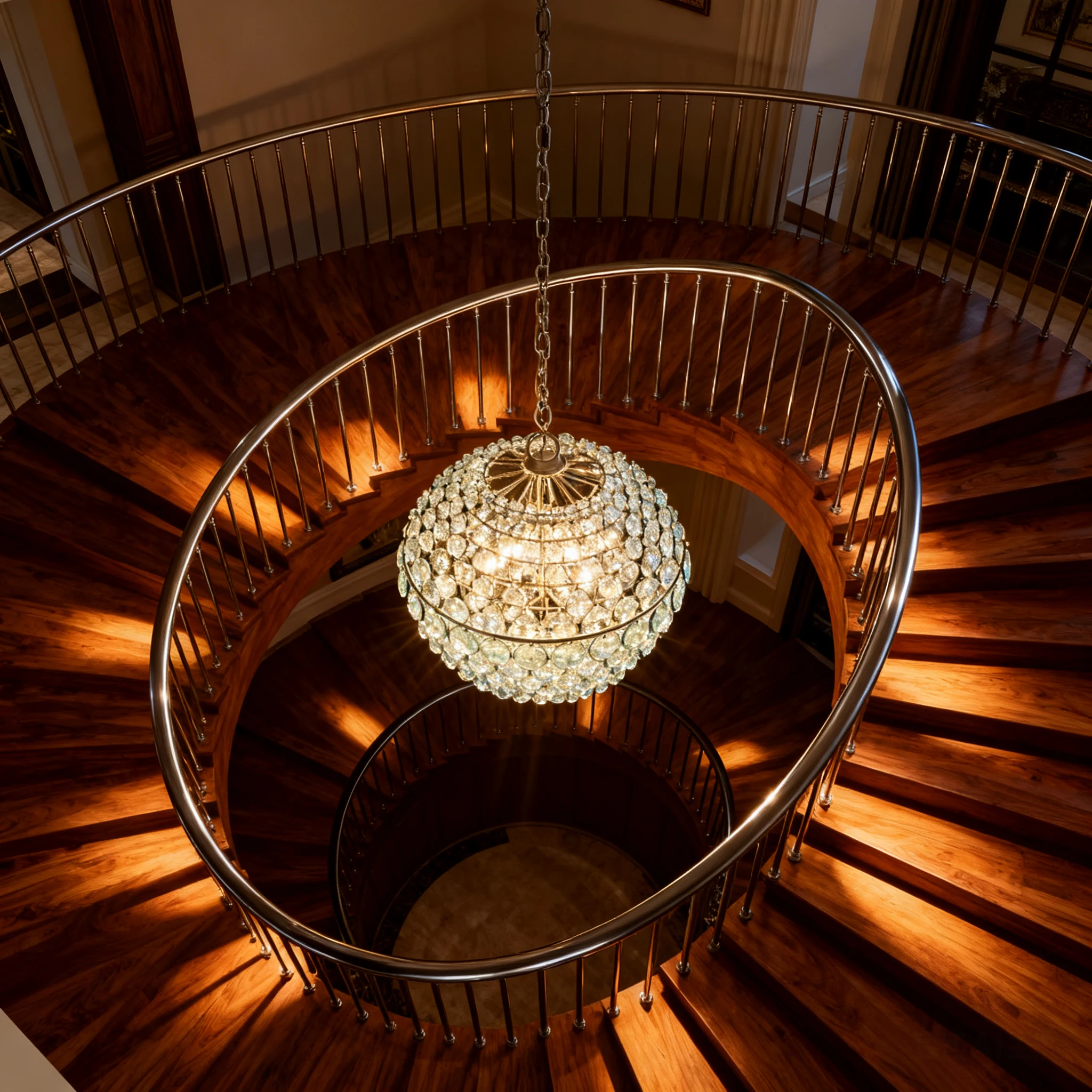 

REVEN Modern Luxury Combination Glass Chandelier Double Layer Luster Dimmable Adjustable Gold Color for Villa Staircase