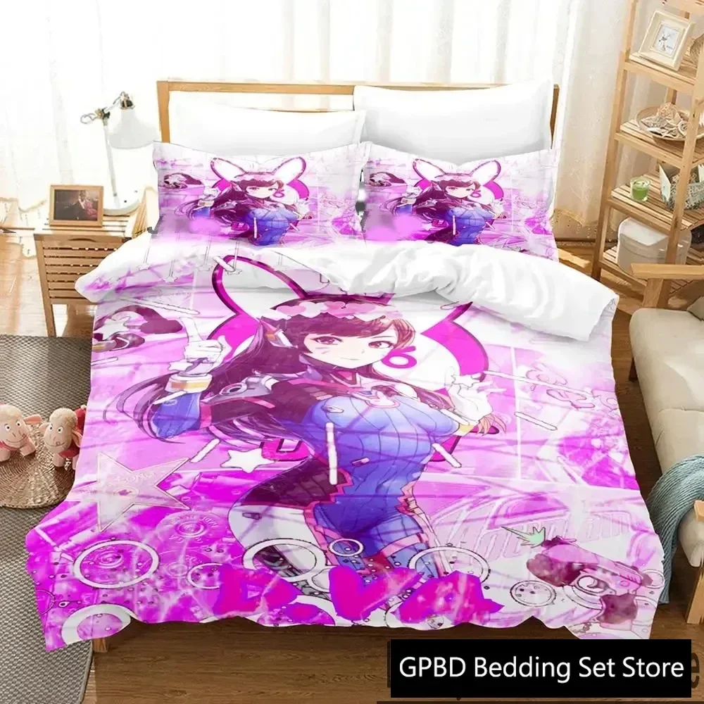 

3D Print Dva Anime Overwatch Bedding Set Double Twin King Duvet Cover Comforter Pillowcase Boys Girls Adults Bedroom