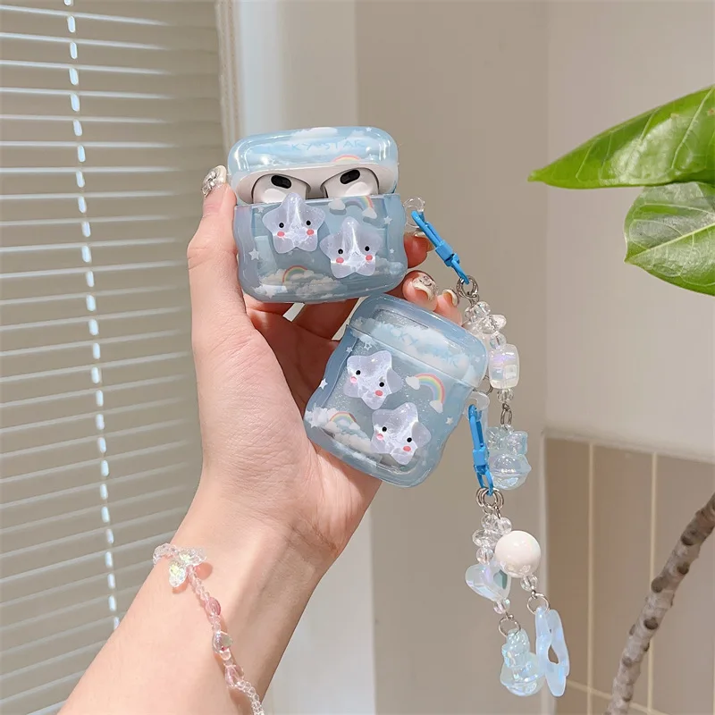 Pendentif de dessin animé mignon sans fil Bluetooth, nuage 3D pour Airpods Pro 2e, Apple, étoile bleue créative, génération 1, génération 2/3