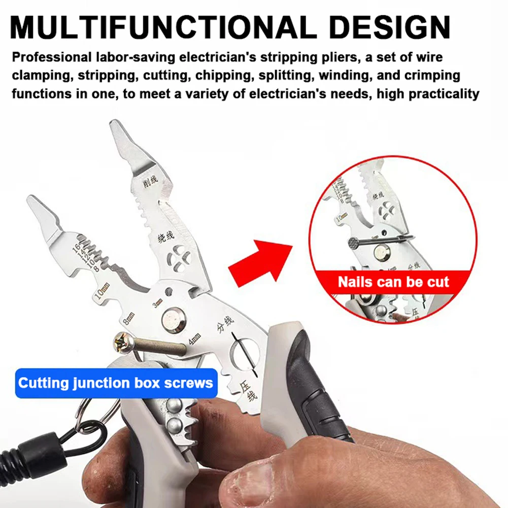 Multifunctional Wire Stripper Professional Wire Stripping Tool Electrician Crimping Pliers with Metal Locking Buckle