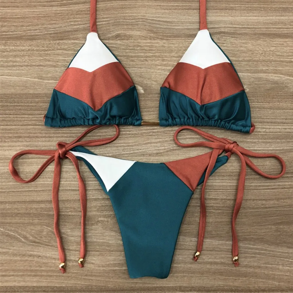 Brazilian Swimsuit Women Sexy Bikini Set Push-up Padded Bra Thong Two Pieces Swimwear Beachwear Bathing Suit Femme Boho Micro