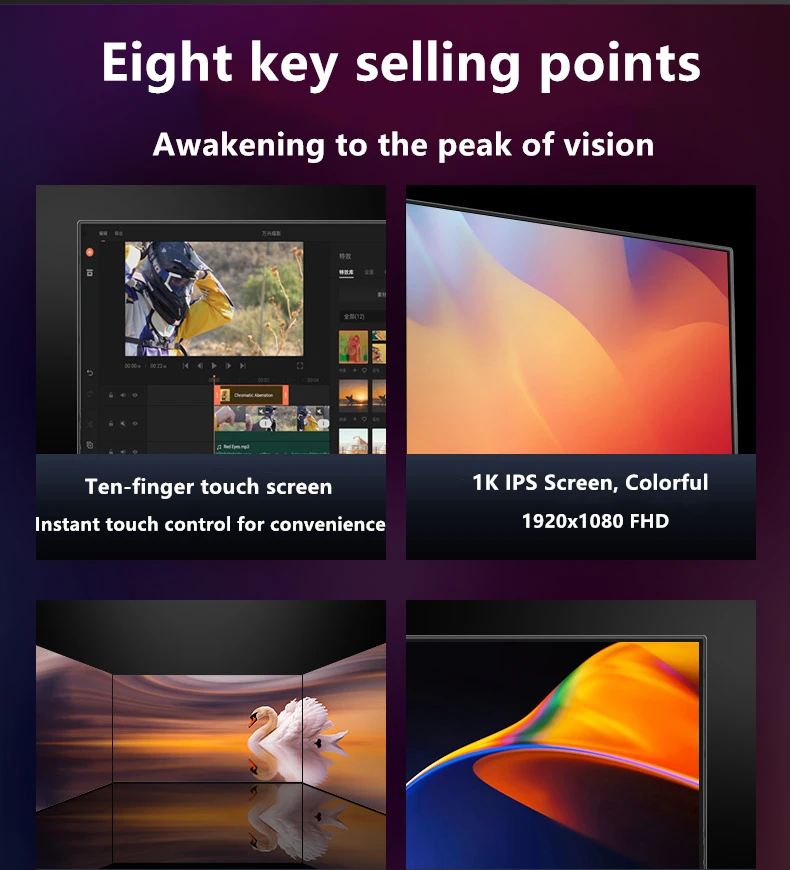 FYHXele 27 Zoll 1K 60Hz Touchscreen-Monitor IPS Hoher Farbraum Büro-Desktop-Computer 10-Punkt-Touch Hebe- und Drehfunktion HDMI – Detail 3