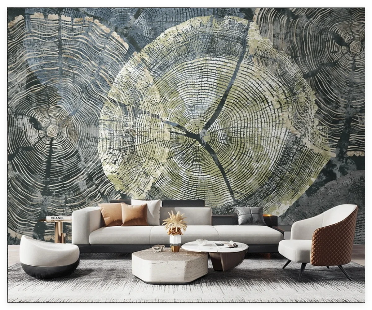 

Custom size wallpaper Nordic light luxury abstract ring wood geometry TV background wall painter house decoration 3d wallpaper