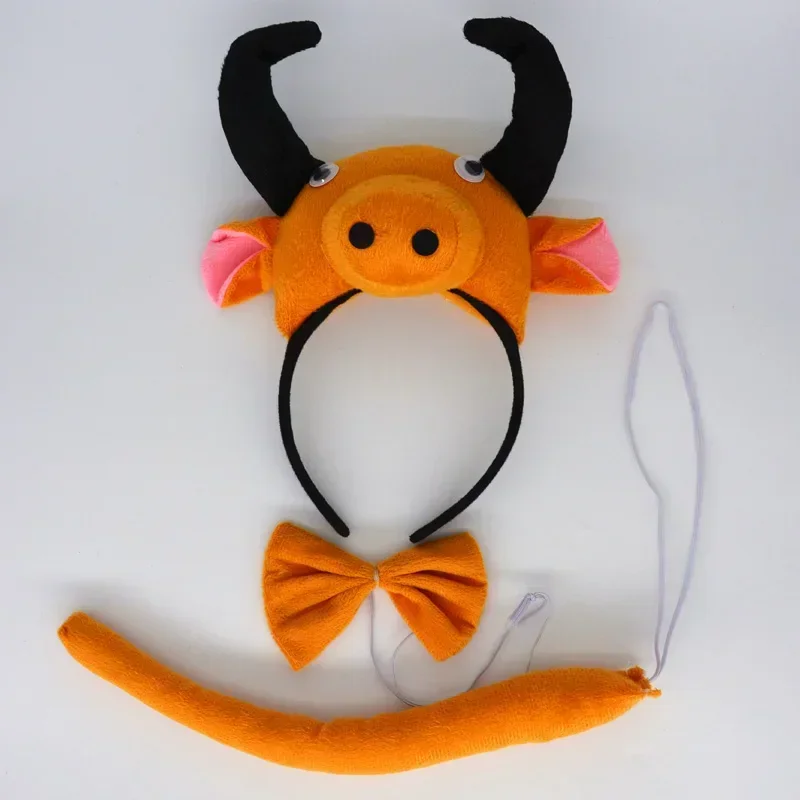 

Adults Kids Plush Children Animal Cattle Ears Headband Bow Tie Tail Birthday Party Cosplay Costume Christmas Halloween
