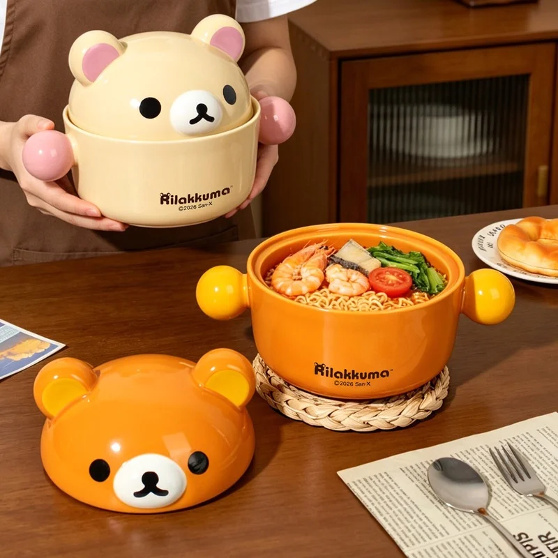 New Anime Peripheral Rilakkuma Ceramic Bowl 1100mml Home Large Capacity Instant Noodle Bowl Kawaii Soup Bowl Birthday Gifts