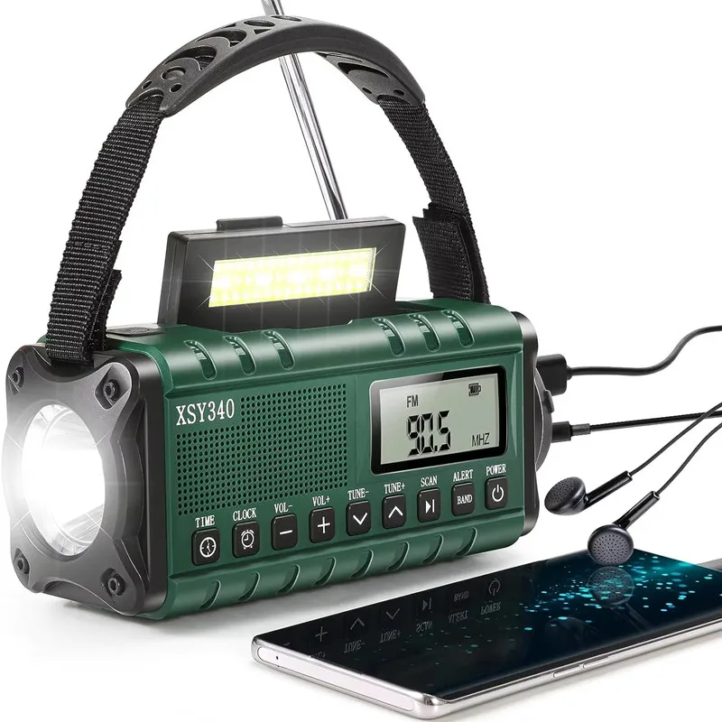 

Solar Hand Crank Radio 10000mAh Battery USB Charge Emergency Survival SOS Alert AM/FM/WB Digital Alarm Clock Radios Flashlight