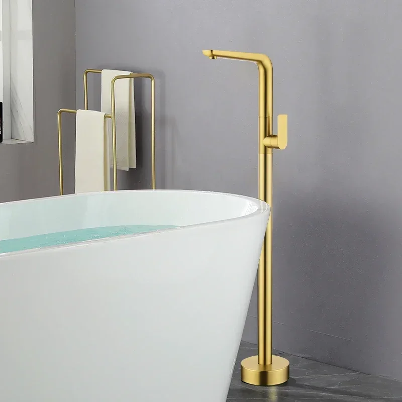 Brass Floor Stand Bathtub Faucet Bathroom Hot and Cold Mixer Tap Single Handle Black Bath Mixer Shower Faucet Set