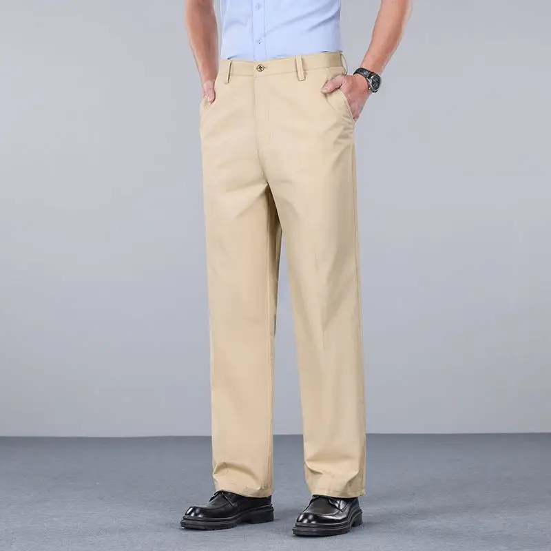 Men High Waist Suit Pants Spring Summer Black Gray Loose Straight Leg Office Formal Trousers Male Daily Casual Versatile Pants