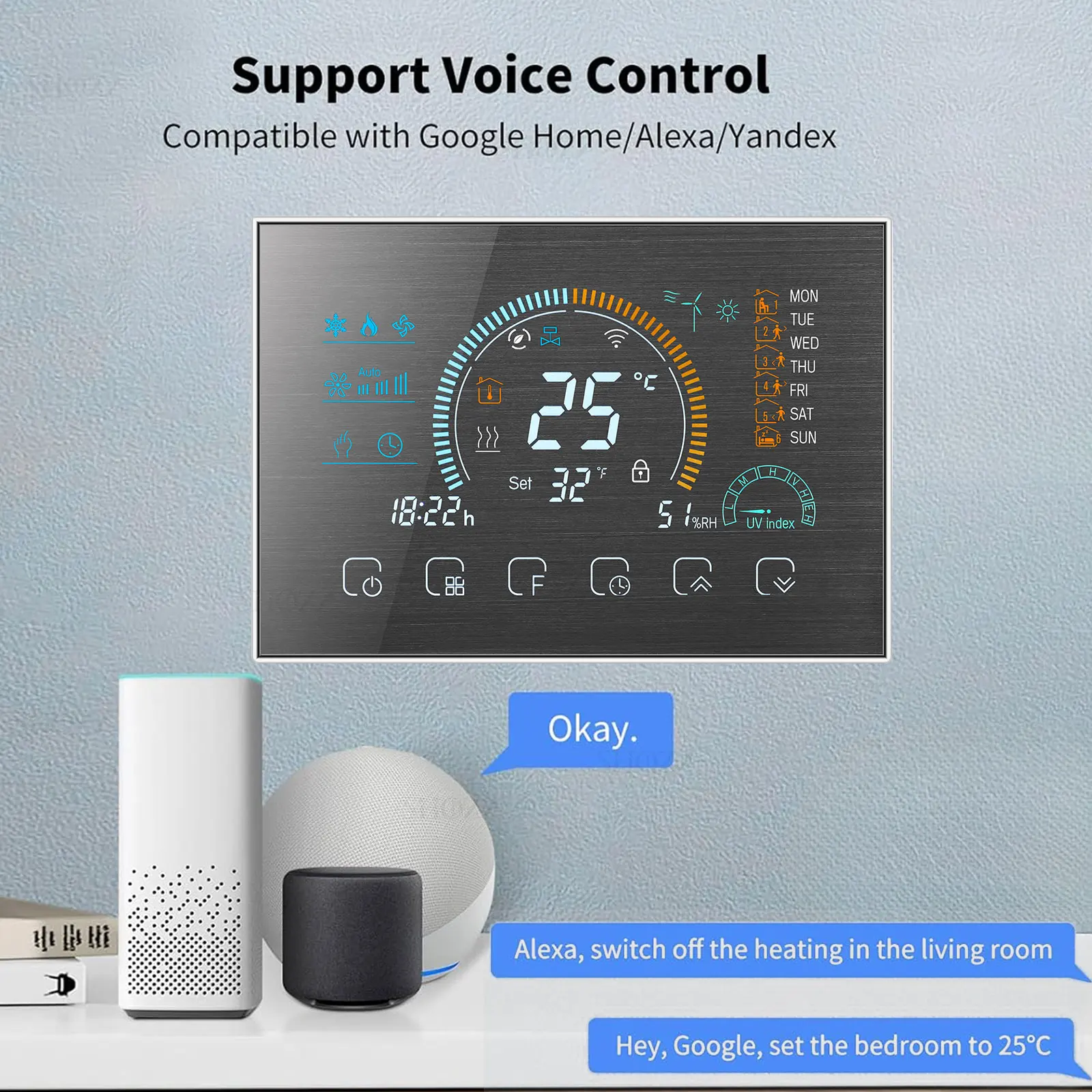 Termostato inteligente para controlar la temperatura de habitaciones frías y calientes con 3 velocidades, funciona con el sistema HVAC