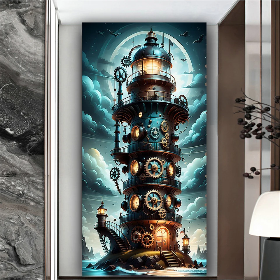 Steampunk Lighthouse DIY Diamond Painting New 2024 Full Diamond Mosaic Embroidery Cross Stitch Crafts Landscape ForHome Decor