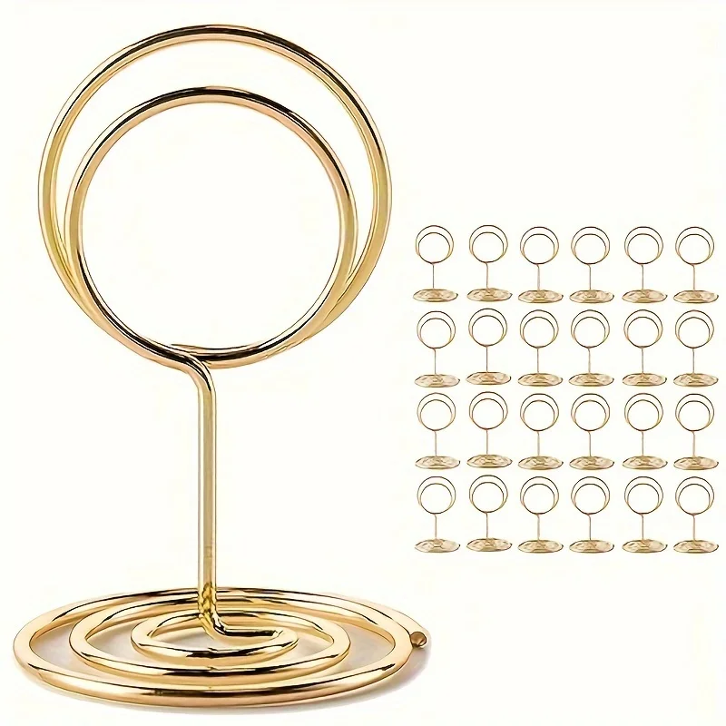 10PCS Two Height Options Wire Craft Stainless Steel Table Card Stand Light Luxury Desktop Decor for Banquet Party Seating Mark