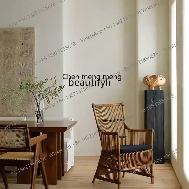 P178 Outdoor Dining Table and Chairs Natural Japanese Rattan Dining Chairs Homestay Home Balcony Terrace Lounge Chairs