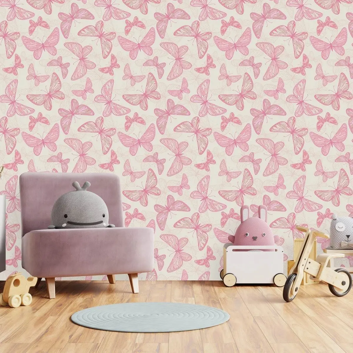 

Настенная клейкая бумага с розовыми бабочками, сладкие нетканые обои для детской комнаты, романтические обои для спальни, отслаивающиеся и наклейки, на заказ