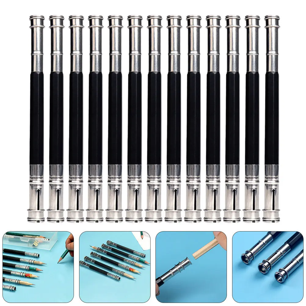 13Pcs Pencil Extender Dual Tip Lightweight Metal Art Pencil Extenders Drawing Pen Holder for School Office Sketch Pen Extender