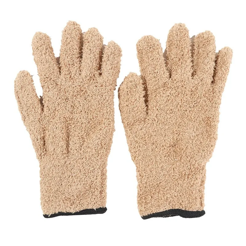 1Pair Cleaning Gloves Microfiber Coral Fleece Car Grooming Solid Five Finger Dust Removal Housework Absorbent