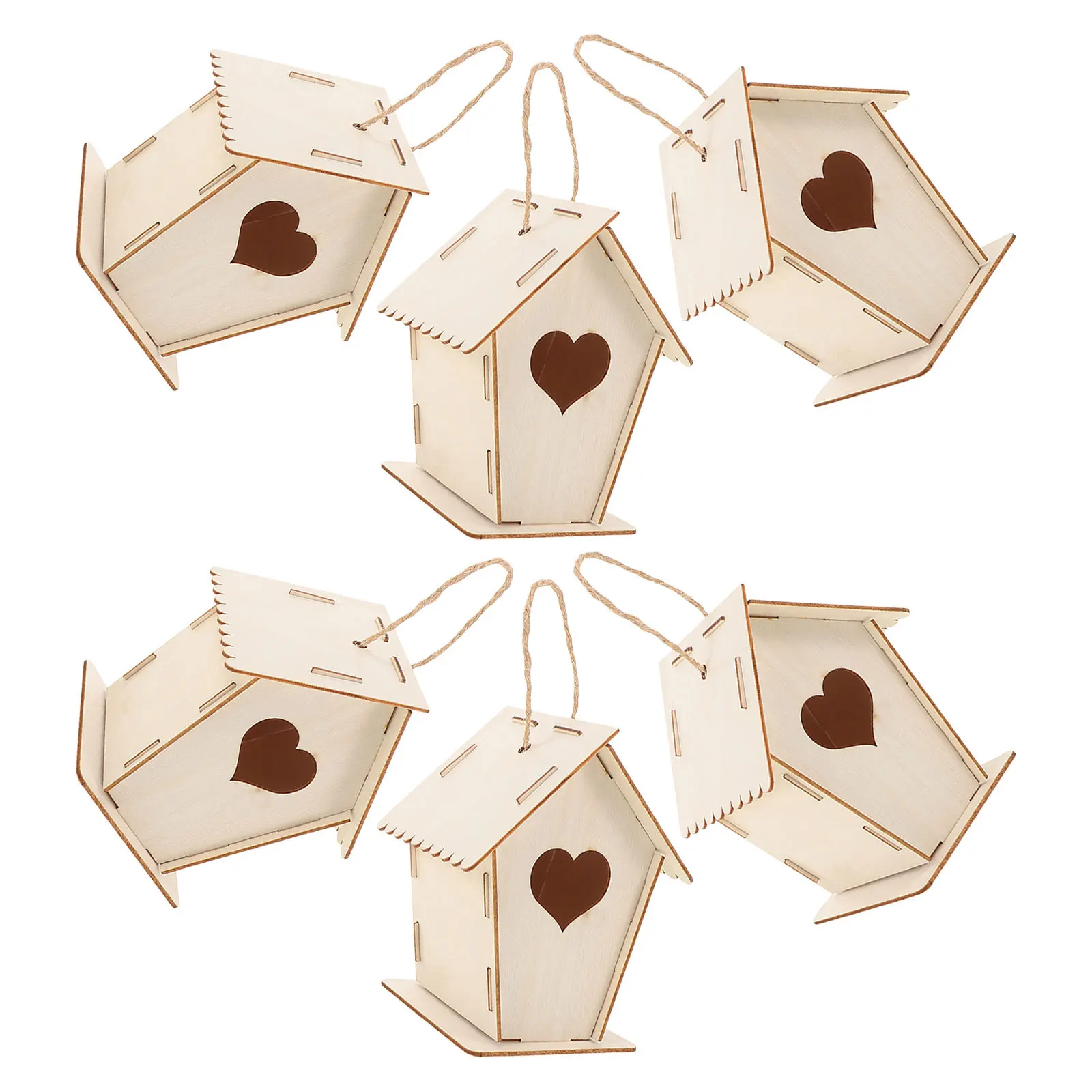 

6Pcs Kids Birdhouse Craft Project Unpainted Wood Heart Door Style Smooth Surface Outdoor Hanging Decor Children Party Crafts