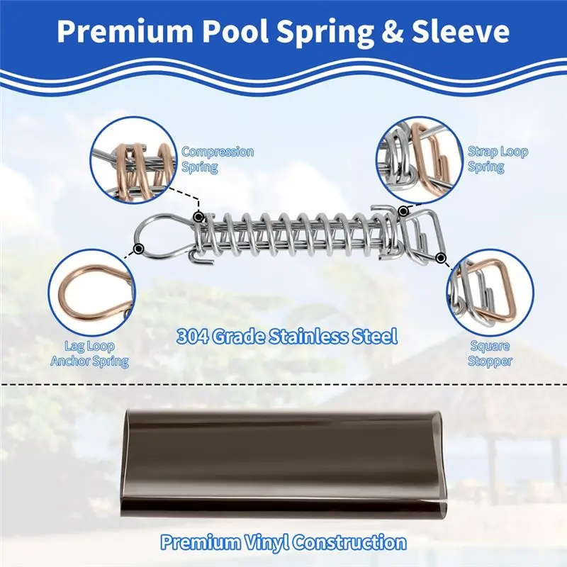A67P-6Pack Pool Winter Cover Spring With Pool Protective Spring Cover With Stopper D Ring & Vinyl Spring Sleeves