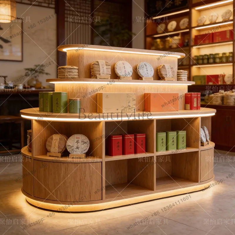 

Arc double-sided middle island cabinet display jewelry cosmetics display cabinet