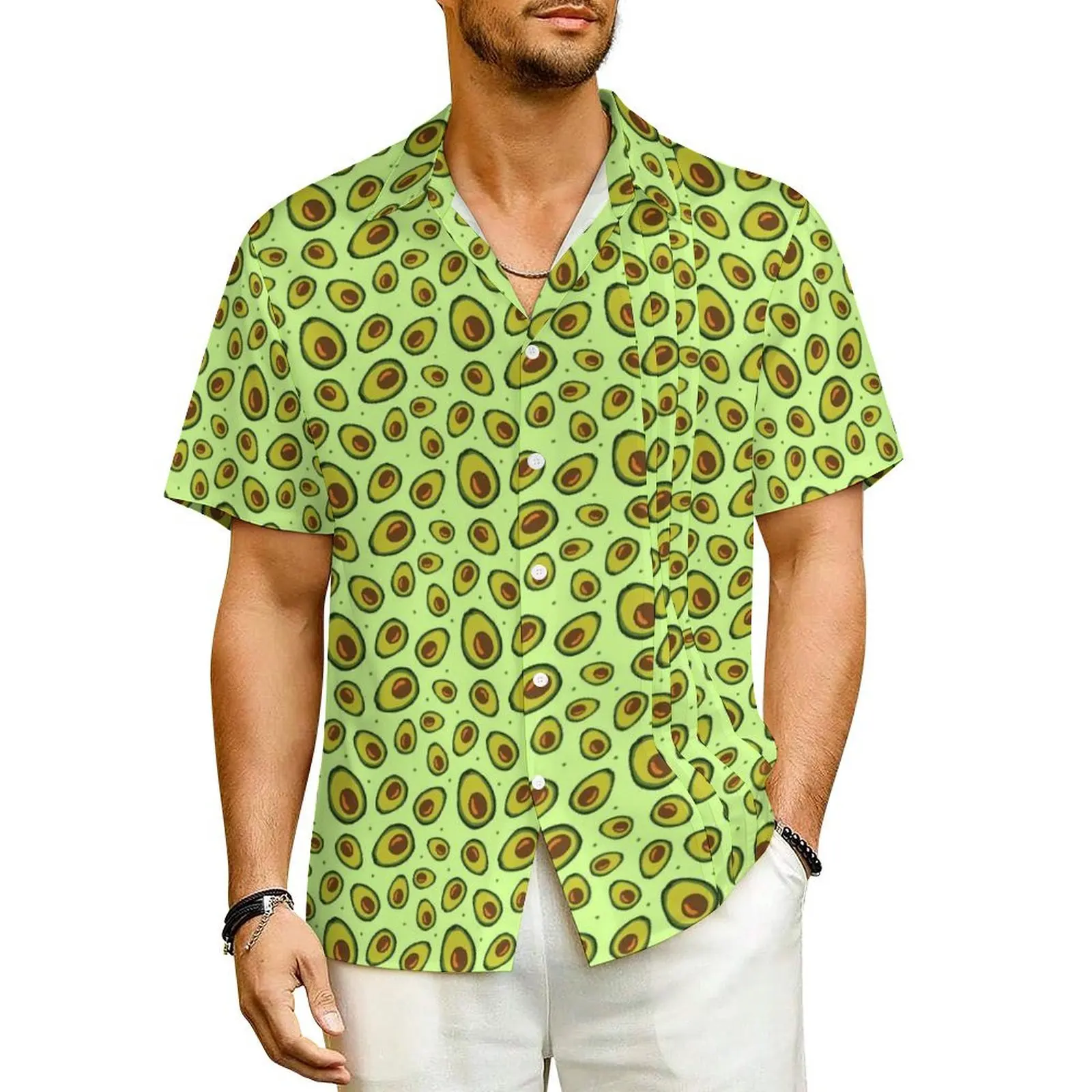 Hawaiian Shirt Beach Lime Green Avocado Blouses Fruit Print Trendy Casual Shirts Mens Short Sleeve Fashion Plus Size Clothing