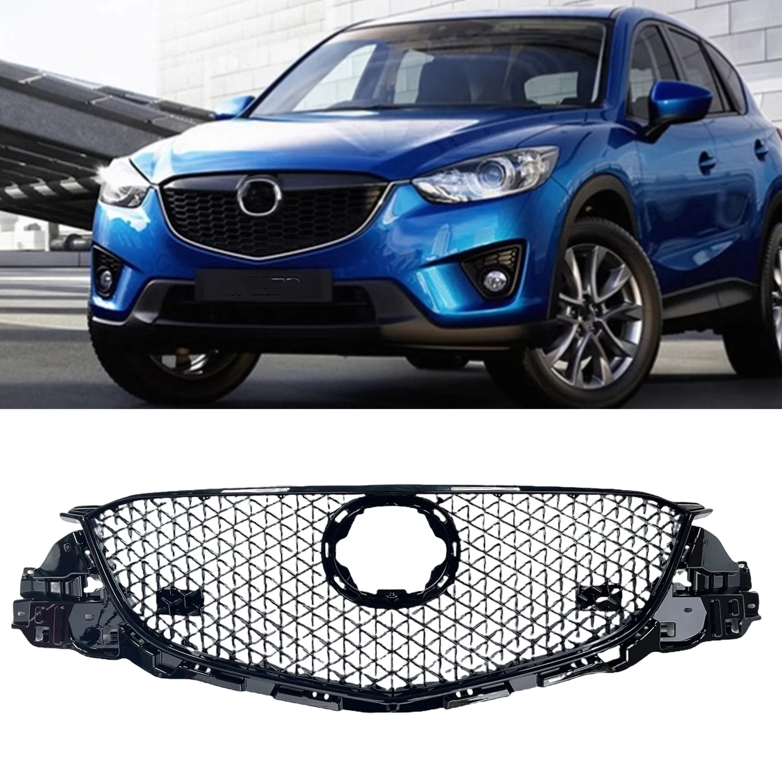 

Front Grille Racing Grill For Mazda CX5 2013 2014 2015 2016 Gloss Black Honeycomb Style Car Upper Bumper Hood Mesh Radiator Grid