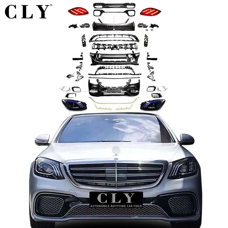 CLY Car Bumpers For Mercedes W222 S Class Facelift S63/S65 AMG Front Rear Bumpers Grilles Diffuser Pipes Headlights Taillights