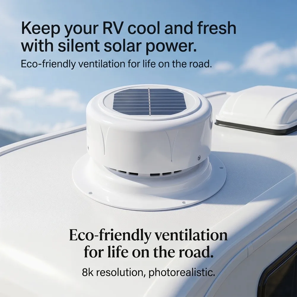 Solar Powered Roof Ventilation Fan for RVs Campers and For Boats Mushroom Cap Design for Effective Air Exchange