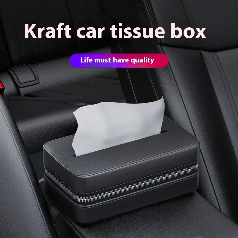 

Car Leather Tissue Box Holder - Premium Genuine Leather Car Accessories, Universal Fit for Car Seat Backrest,