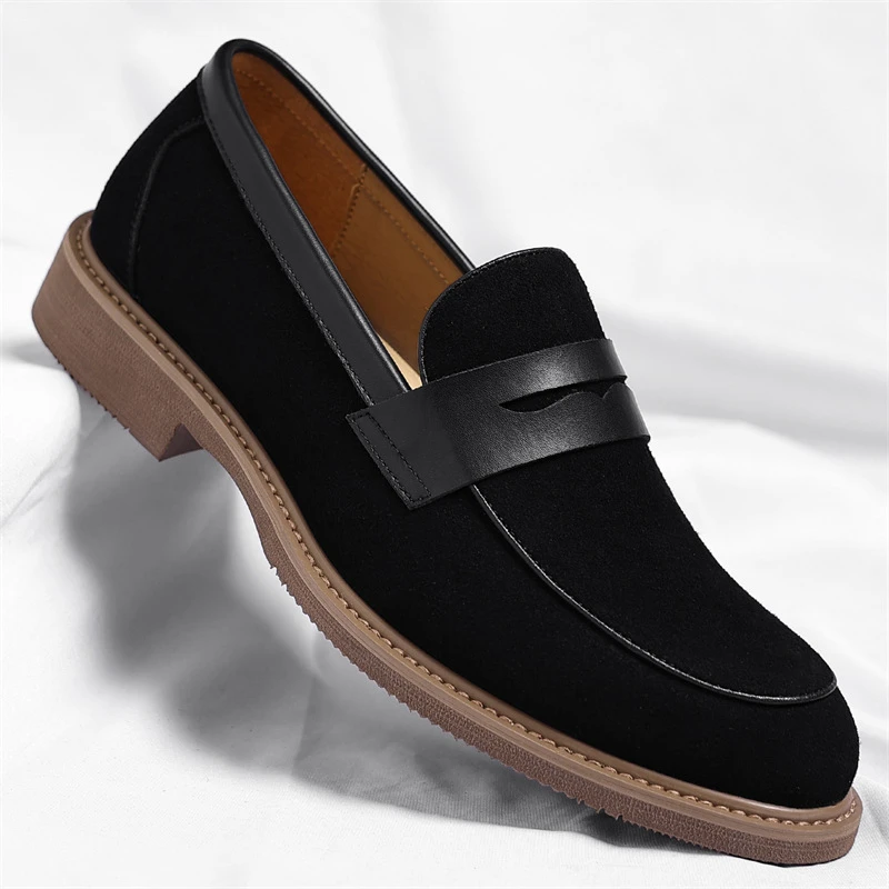 Men Loafer Shoes 2026 New Retro Nubuck Leather Shoes British Style Slip On Lazy Single Shoes Business Casual Leather Shoes For M