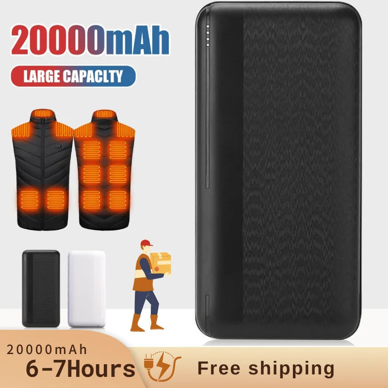 20000mAh Power Bank 5V/2A Micro/Type-C Out Portable Fast Charger External Battery Pack for Heating Vest Jacket Scarf Socks Glove