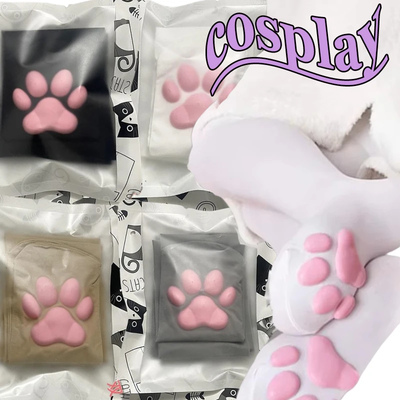 Calcetines de garra 3D para niña y mujer, medias informales de algodón hasta el muslo, por encima de la rodilla, Sexy, guantes de diadema de Halloween, Cosplay de pata de gato lindo