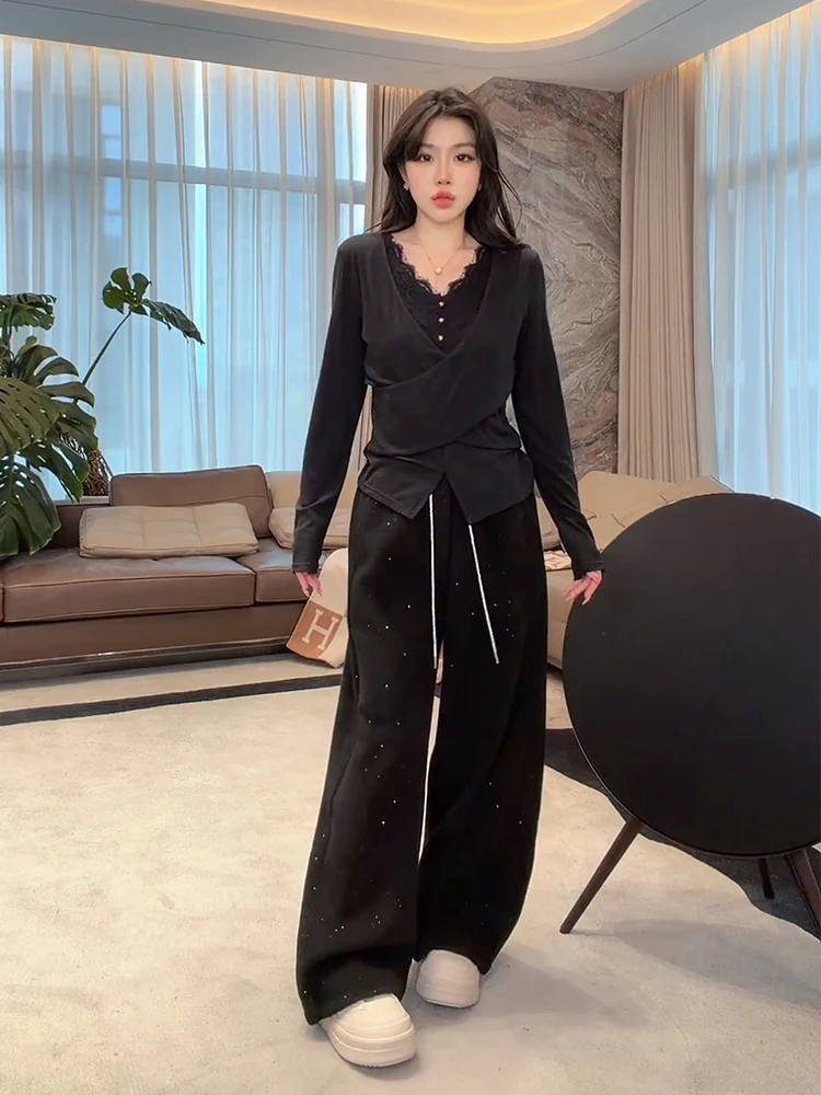 

Slimming Lace Base Layer Ant Waist T-irt Faionable Casual Sle Long Sve Polyester Blend Breathable Spring Top