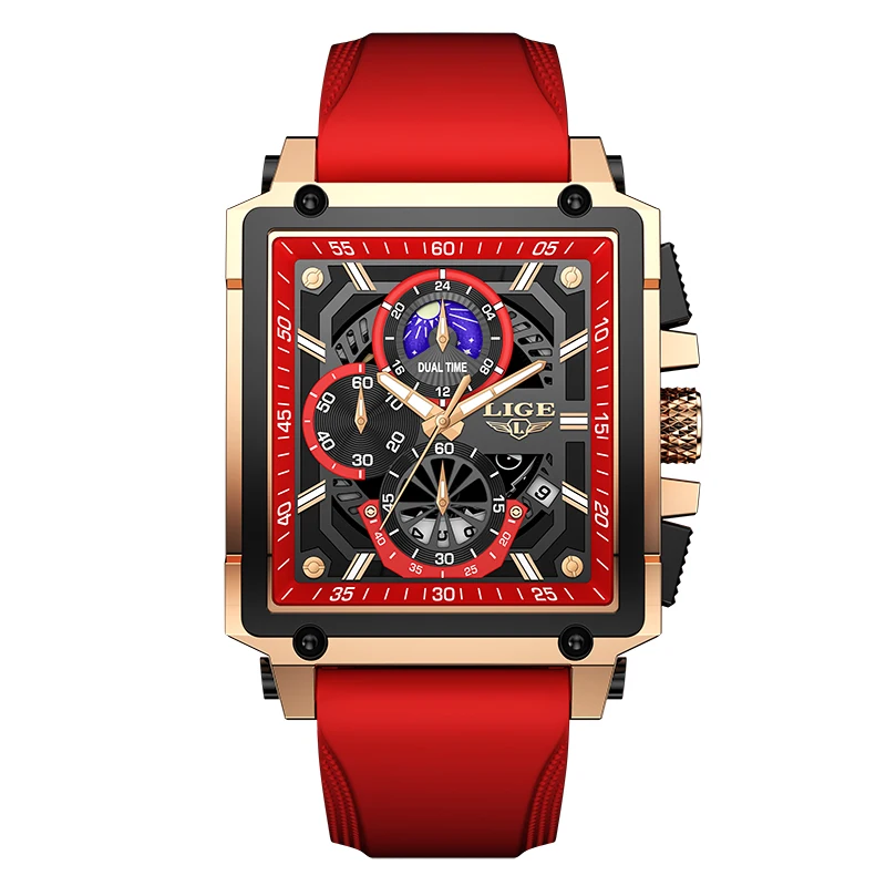 Lige neue Sport Chronograph Quarzuhr für Herren Mode Silikon armband quadratisches Zifferblatt Datum Armbanduhr 3atm wasserdichte Herren uhren