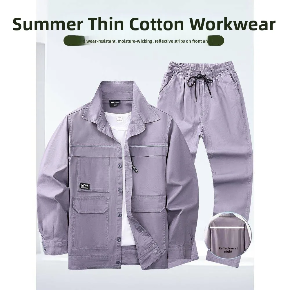 

Летняя легкая рабочая одежда из чистого хлопка с длинными рукавами для мужчин, износостойкая, грязеотталкивающая, для сварочных работ.