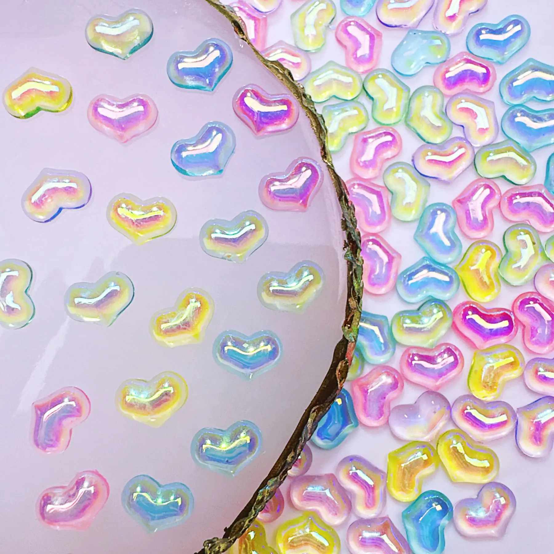 50/100/200Pcs, Plated Heart, 9* 7mm, Heart, Nail Accessories, Stereo, DIY, Wear Nail Accessories, Phone Case Accessories