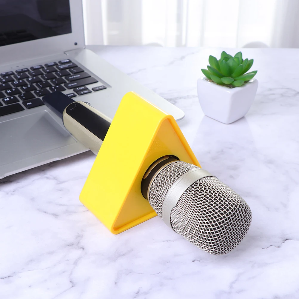 

2 Pcs Yellow Table Logo Mic Flag Station Triangle Shaped Microphone Boxes ABS Injection for Interview Bracket