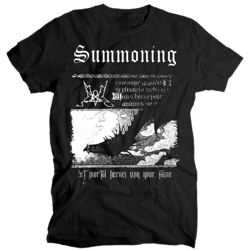 Invocando, deixe heróis mortais, assina sua fama, camiseta, banda de metal preta