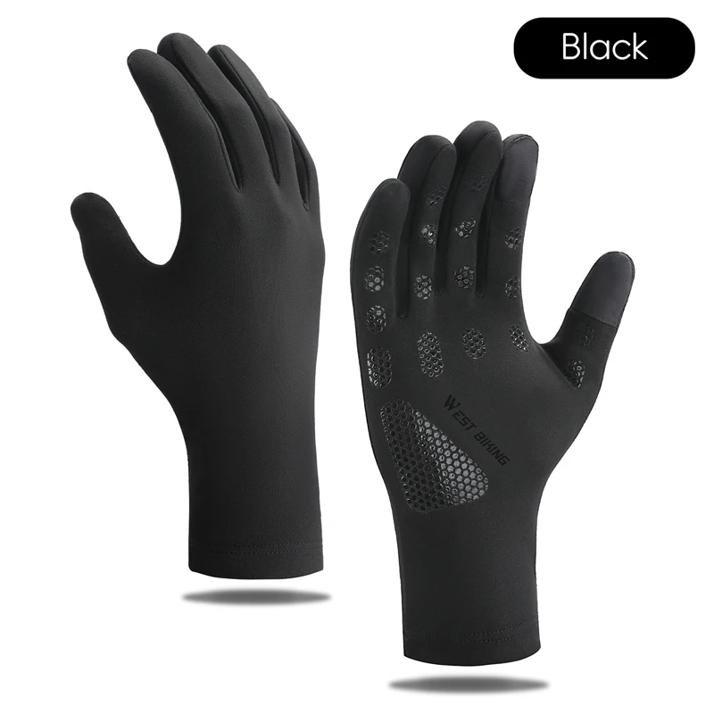 WEST BIKING Thermische fietshandschoenen Winterfleece Winddichte fietshandschoenen Touchscreen Lange vingerhandschoenen Outdoor fietsuitrusting