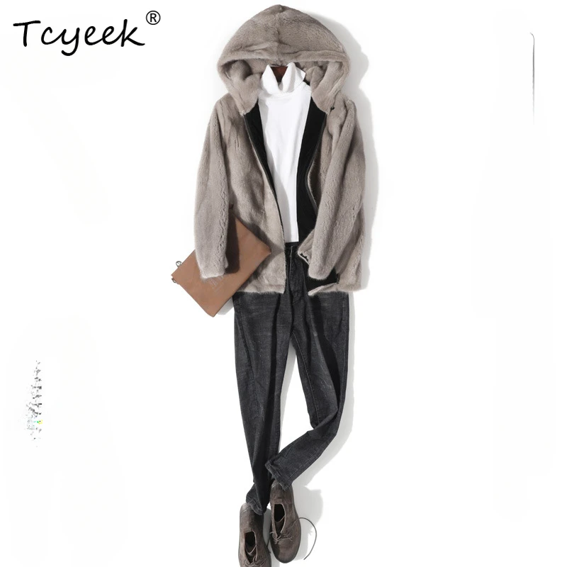 Tcyeek Top Quality Natural Mink Fur Coat Men Winter Jacket Hooded Parka Whole Mink Real Fur Coat Mens Clothing Slim Fit 2025