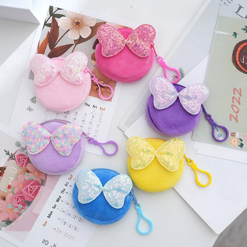 Candy Color Cute Earphone Bag Girl's Coin Purses Colorful Cartoon Butterfly Wings Fluffy Storage Bag for Children