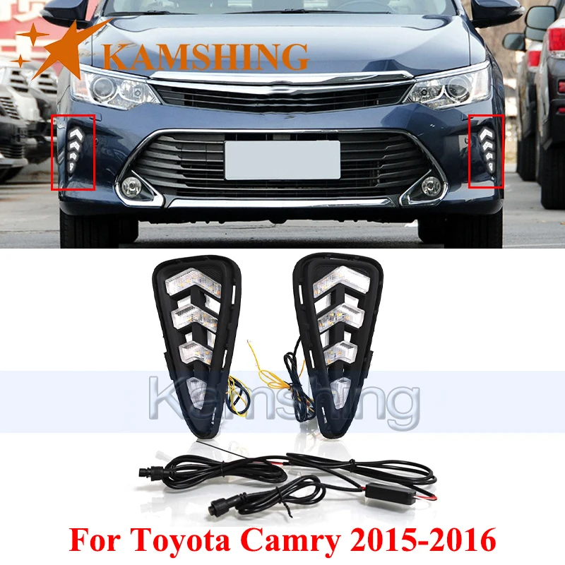 

CAPQX 1 пара светодиодных дневных ходовых огней для Toyota Camry 2015-2016, ДХО, противотуманные фары, указатели поворота