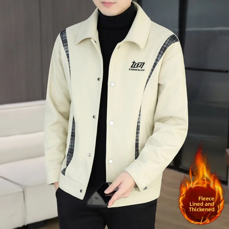 

Winter Thiened Fce Lined Jaet Men's Slim Fit Casual Warm Outerwear High End Feelings Polyester Fiber Long Sve Coat